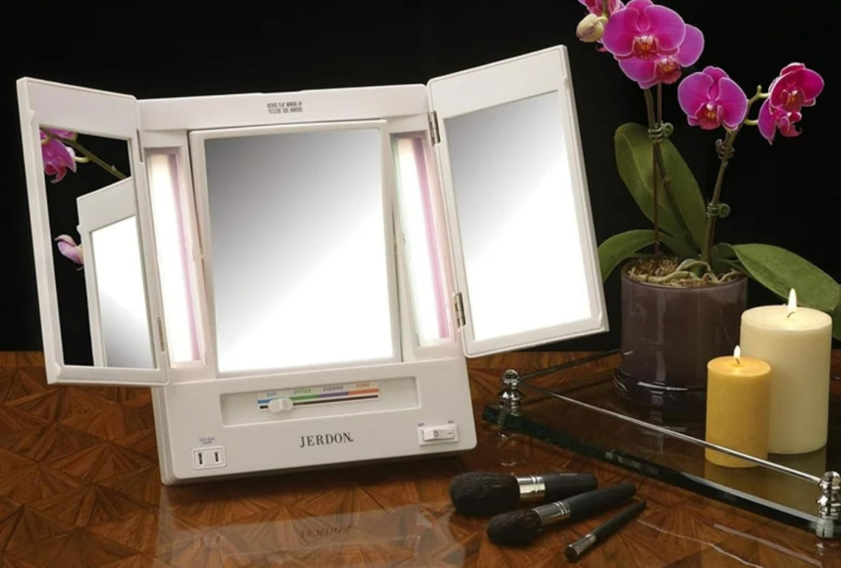 JERDON Lighted Makeup Mirror with 5X Magnification - White - JGL9W