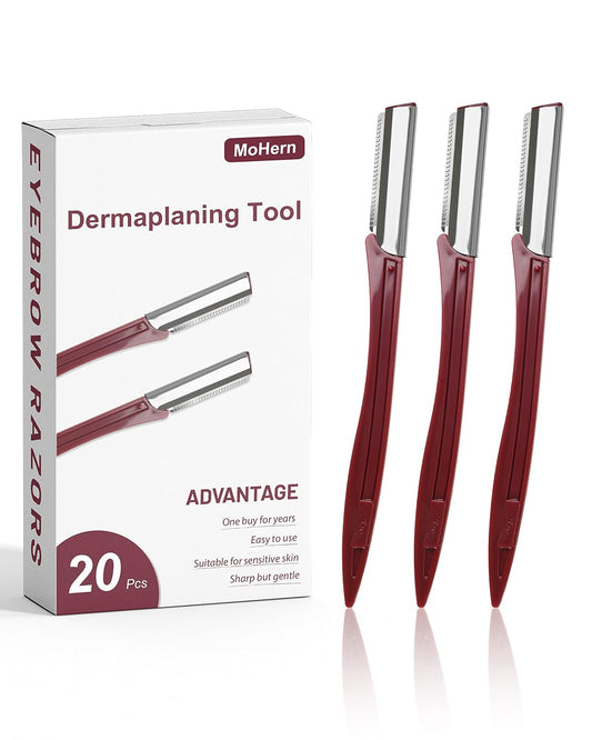 MoHern Multipurpose Eyebrow & Face Razor - 20 Pcs Dermaplane Razor, Face Shaver for Women and Men (Red)