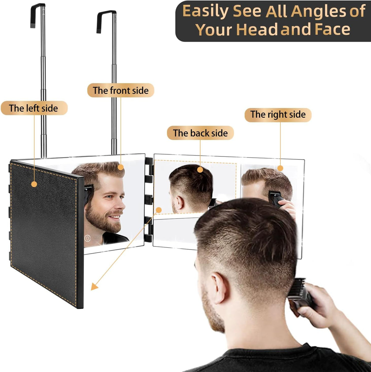 XIGETRAIL Rechargeable 3 Way Mirror for Hair Cutting with 8 Light Strips