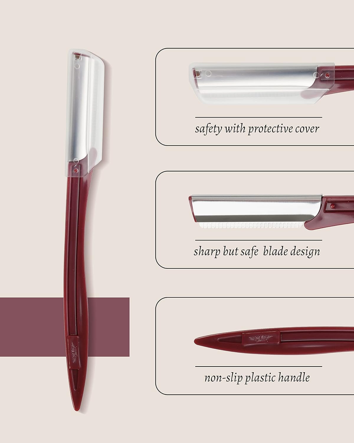 MoHern Multipurpose Eyebrow & Face Razor - 20 Pcs Dermaplane Razor, Face Shaver for Women and Men (Red)