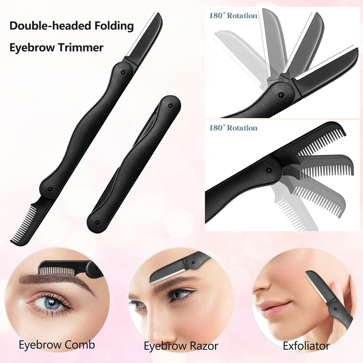 Eyebrow Razor, 5-in-1 Eyebrow Kit, Professional Eyebrow Grooming Set, Eyebrow Trimmer Set for Women and Men, Including Brow Razors Trimmer, Brush, Eyebrow Scissors, Slant Tweezers