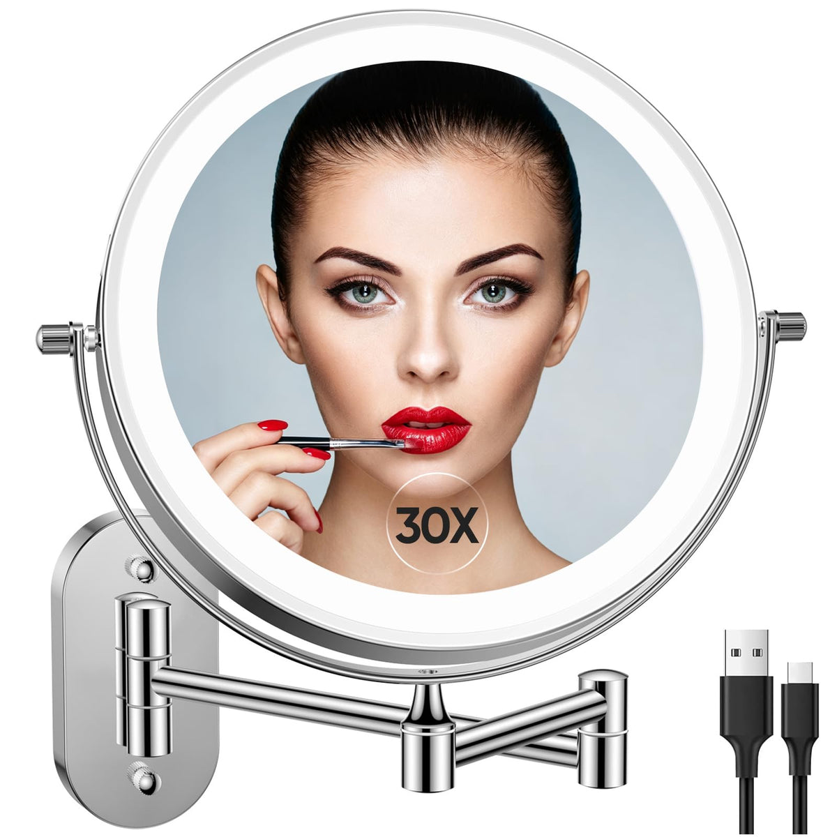 FUNTOUCH 5000mAh Rechargeable Wall Mounted Lighted Makeup Mirror 1X30X