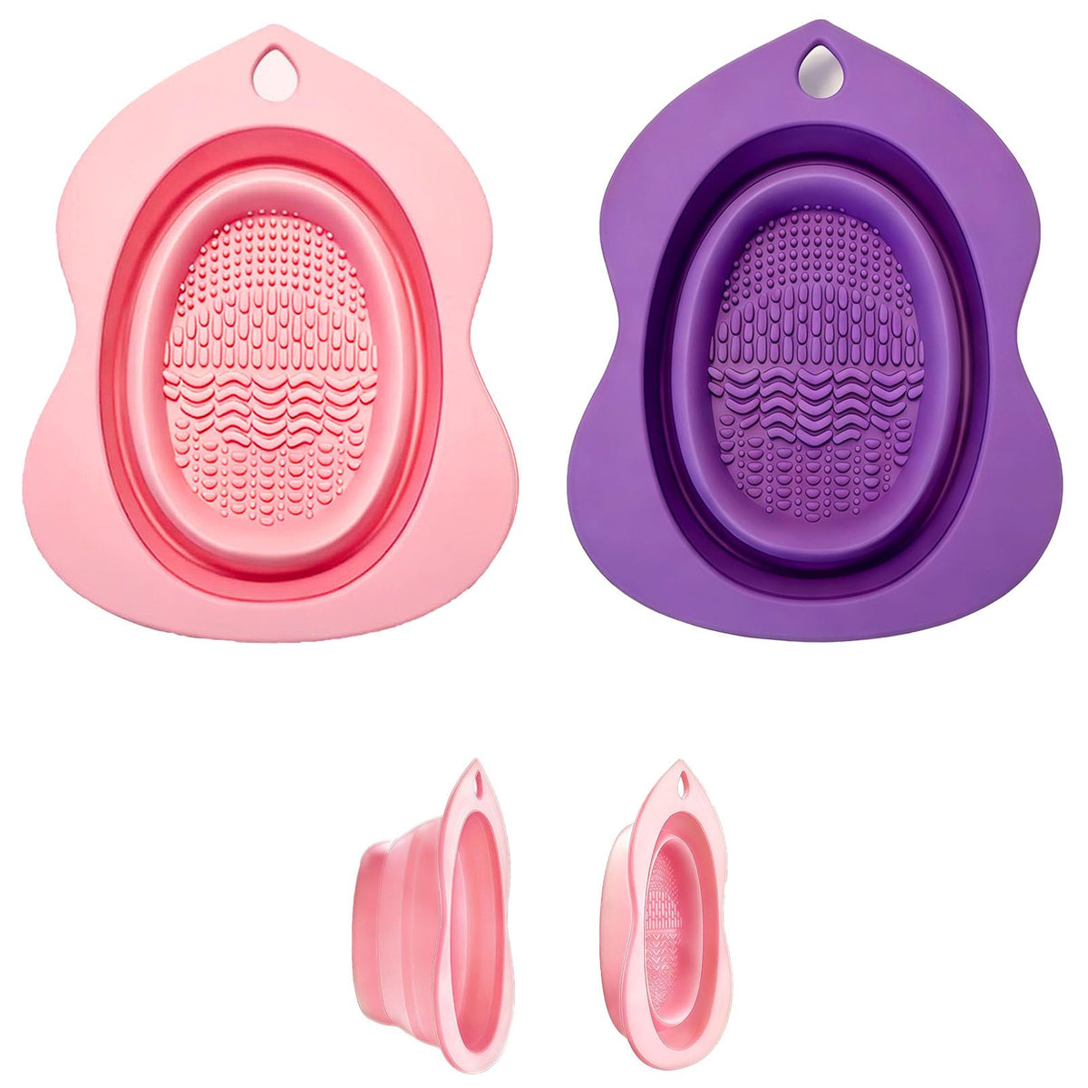 Foldable Silicone Makeup Brush Cleaner Bowl – Portable Brush Scrubber Mat for Foundation, Eyeshadow Brushes, Powder Puffs & Sponges | Multi-Texture Deep Clean, Travel-Friendly (green+lavender)