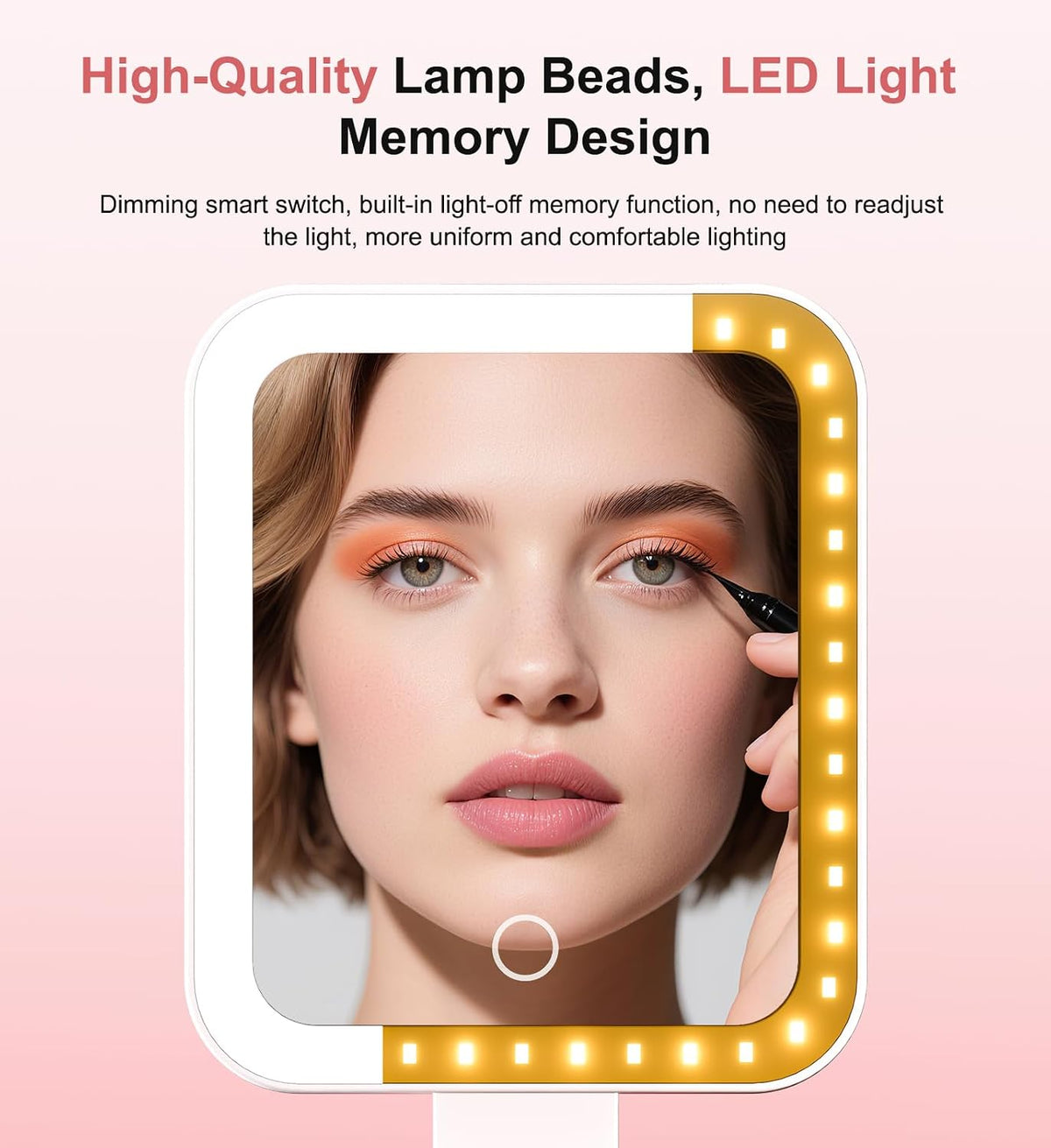 Travel Makeup Mirror with Lights, 10X/1X, 3 Colors, USB-C, Pink, Portable