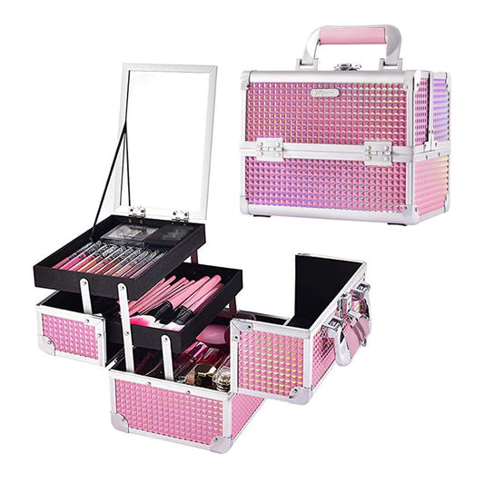 Joligrace Makeup Case Organizer Makeup Box Cosmetic Train Case with Mirror