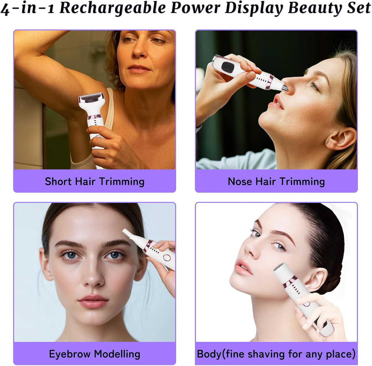 2026 Electric Razor for Women Men,4 in 1 Ladies Wet & Dry Body Razors and Facial Hair Remover,Rechargeable LED Display Hair Removal Kit for Nose Face Body Bikini Hair (White)
