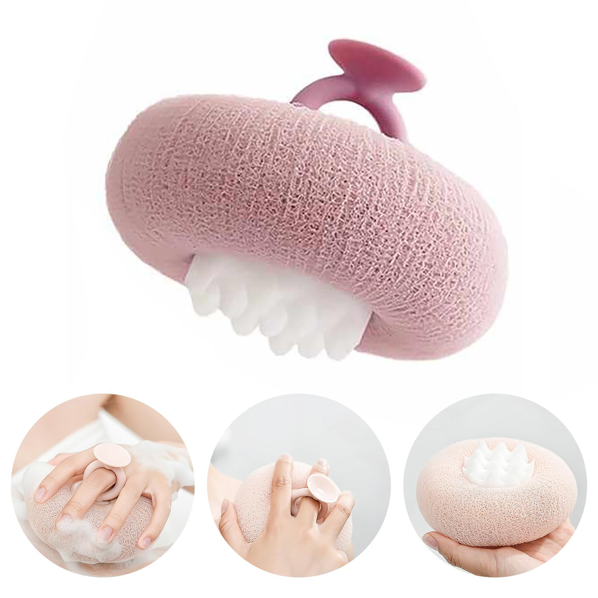 2-in-1 Sunflower Shower Sponge with Suction Cup | Exfoliating Bath Sponge for Soft Skin | Hypoallergenic & Eco-Friendly Body Scrubber for Spa-Like Luxury (Purple)