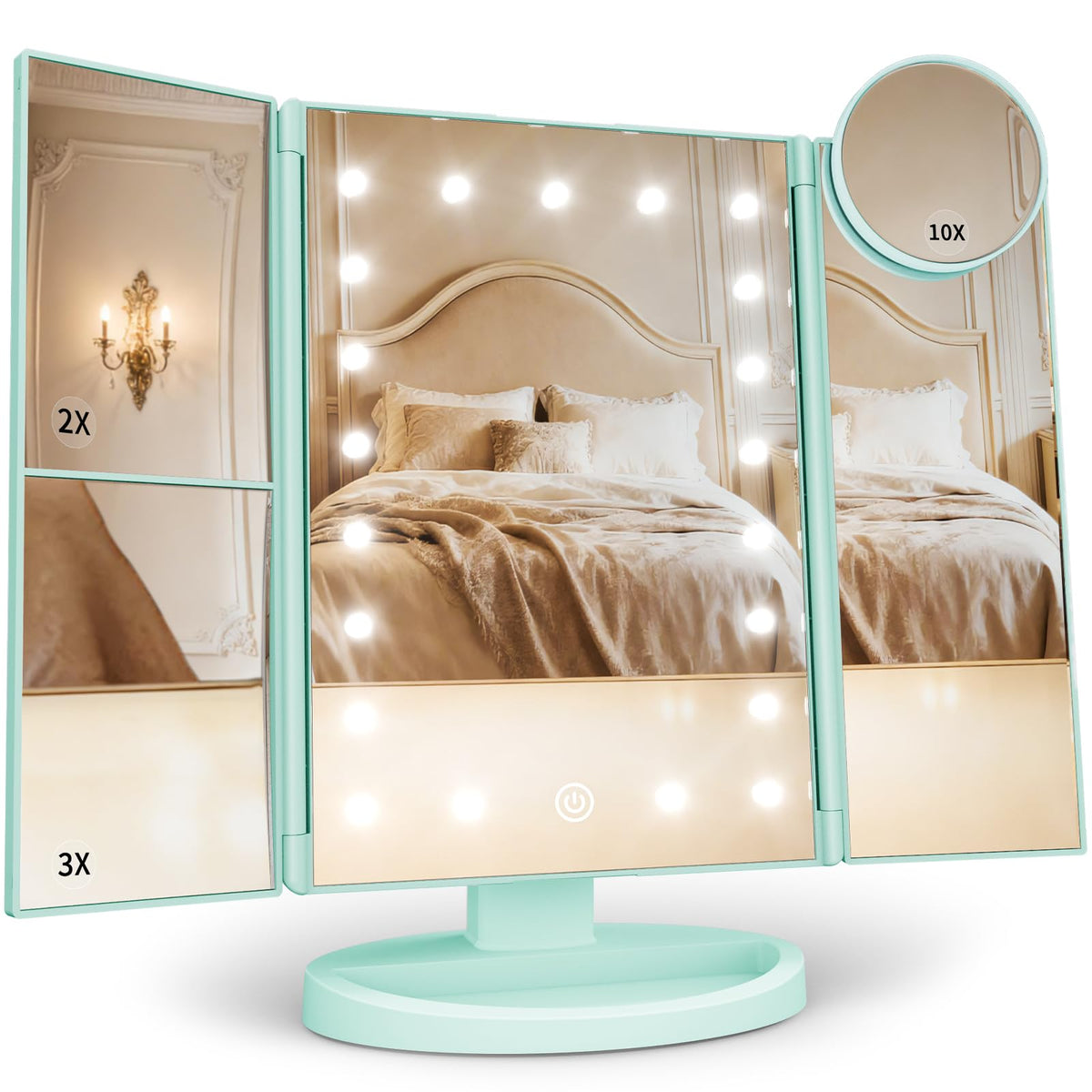 HUONUL 2X/3X/10X Magnifying Vanity Mirror with Light, Trifold Makeup Mirror