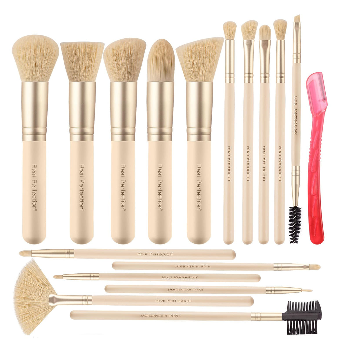 Real Perfection Makeup Brush Set 16 Pcs with 1 Eyebrow Razor Premium Synthetic Foundation Powder Concealers Eyeshadow Blush Makeup Brushes Make up Brushes Kit (Black)