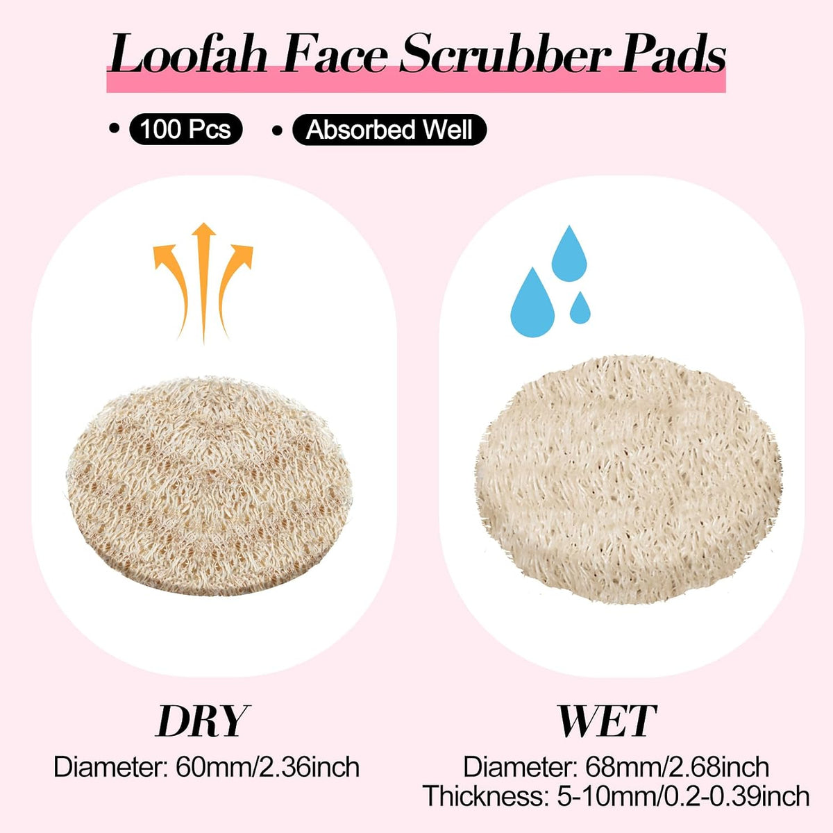 Bokon 100 Pcs Loofah Exfoliating Face Pads 2.36" Round, Beige
