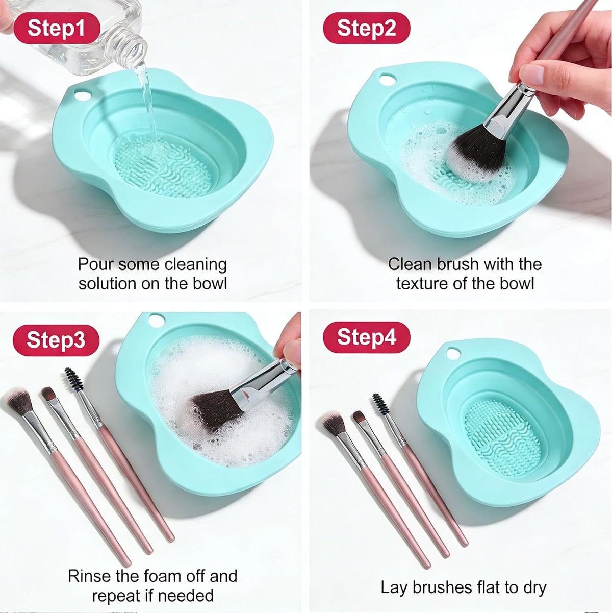 Portable Silicone Makeup Brush Cleaner Bowl Foldable Cleaning Mat- Brushes Sponges and Puffs (green)