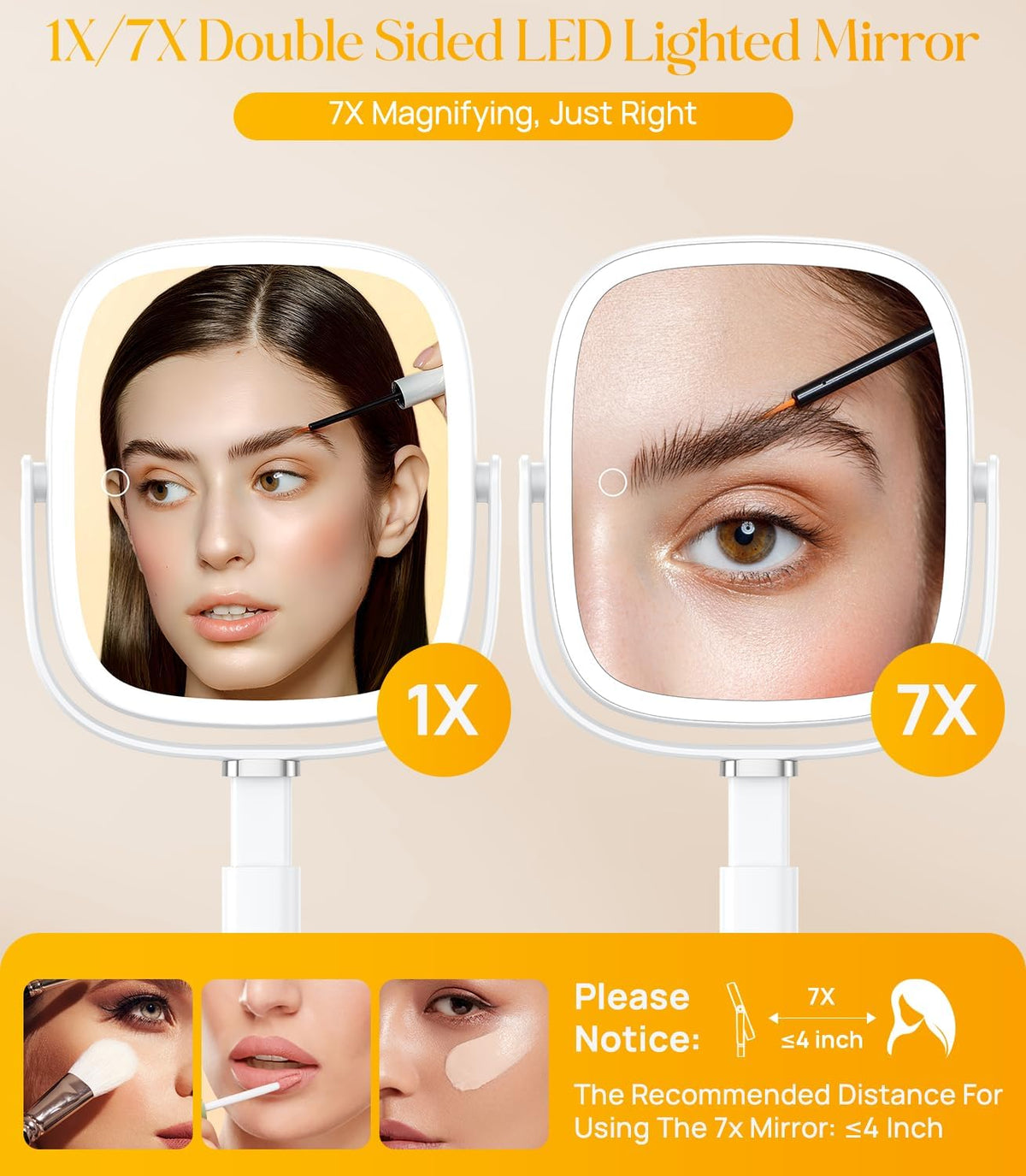 Gospire Rectangle Lighted Makeup Mirror with Lights 1X/7X Magnifying Mirror