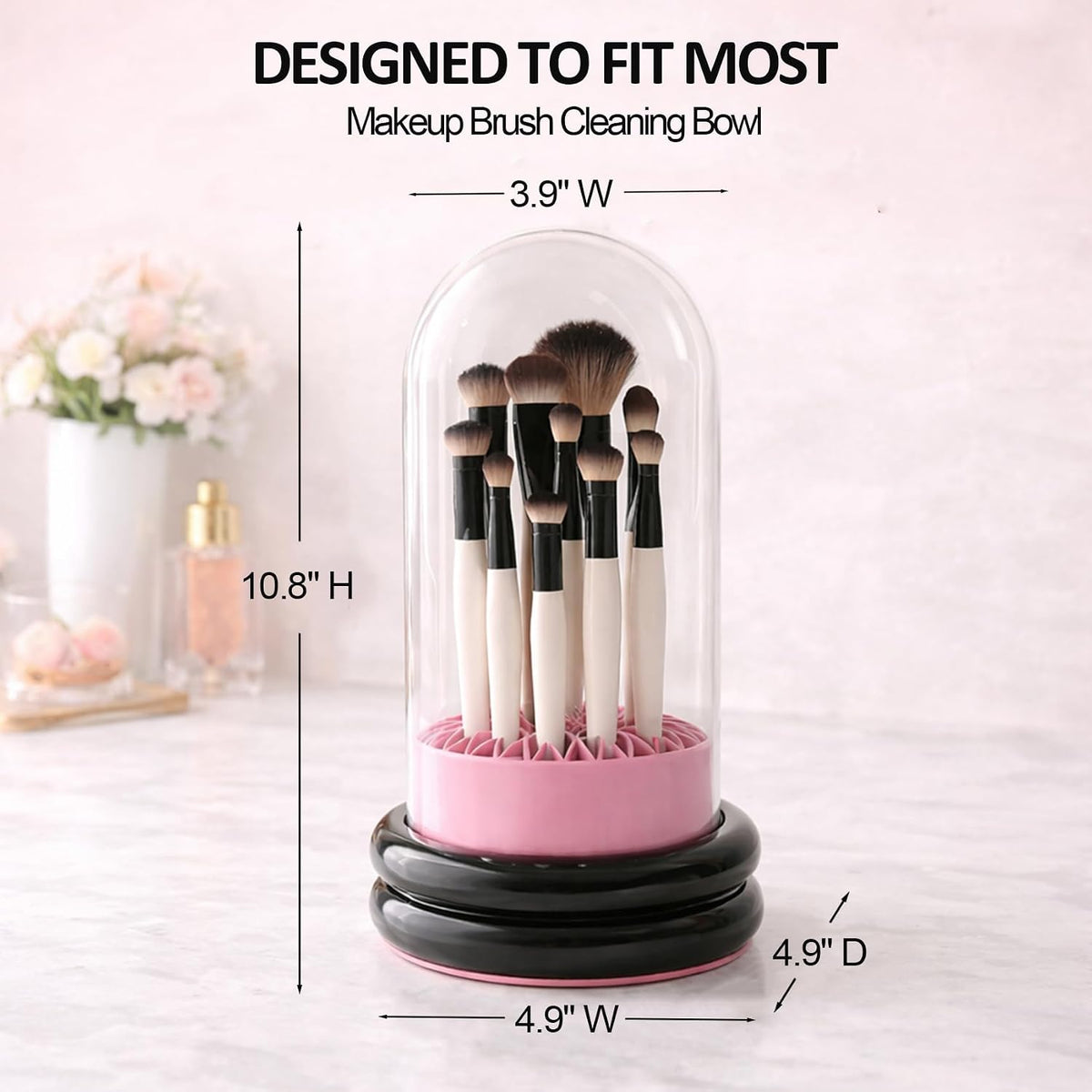 Makeup Brush Holder Cleaner, 3 in 1 Silicone Makeup Brush Cleaning Bowl with Drying Rack, Detachable Brush Organizer for Brushes, Sponges & Puffs, Black and Pink