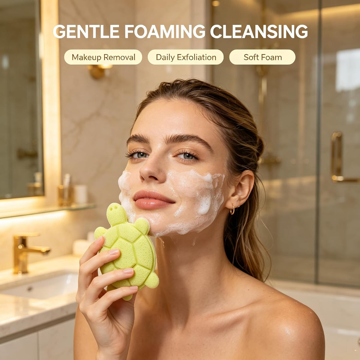 BS-MALL Turtle Pocket Facial Sponge & Blackhead Remover Tool Set | 2 Pack Large Thick Foam Cleansing Puffs with Soap Storage Pocket & Gentle Curved Scraper for Deep Pore Cleaning and Mud Mask Removal