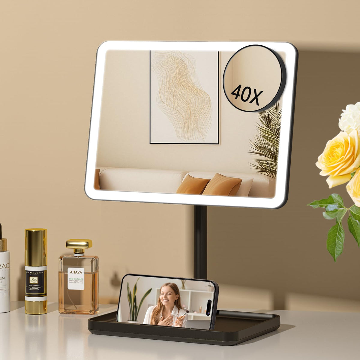 FUNTOUCH Rechargeable Vanity Makeup Mirror with Lights, White
