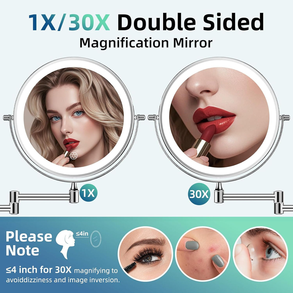 FUNTOUCH 5000mAh Rechargeable Wall Mounted Lighted Makeup Mirror 1X30X