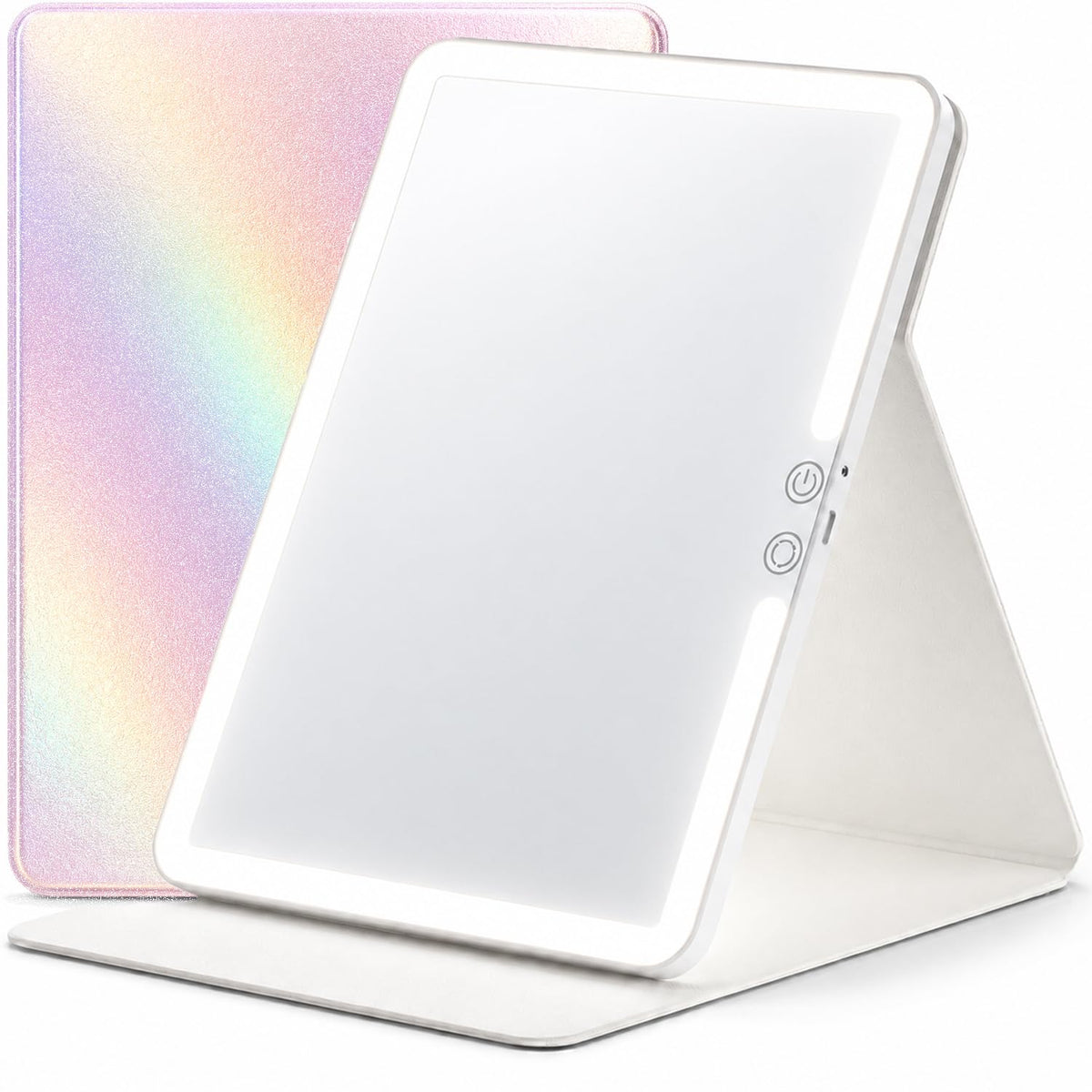 HUGOAI Travel Makeup Mirror with Lights, Soft-Grain White, 11.9"