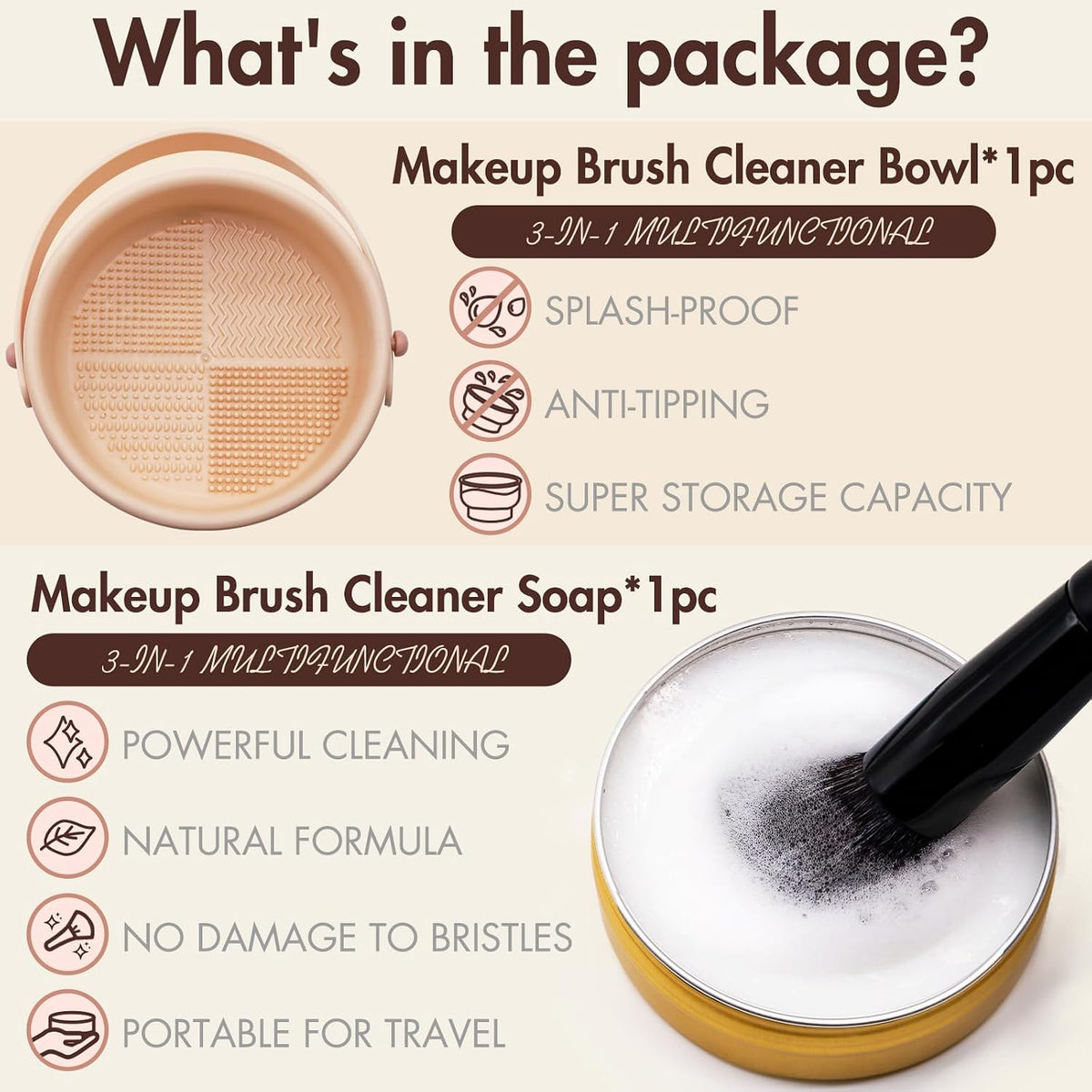 Makeup Brush Cleaner Mat + Solid Brush & Sponge Soap, Brush Cleaner Bowl & Makeup Brush Cleanser, 3 in 1 Makeup Organizer, Vegan, Deep Cleaning, No Residue(2-piece set, 100g/3.53oz + Khkai)