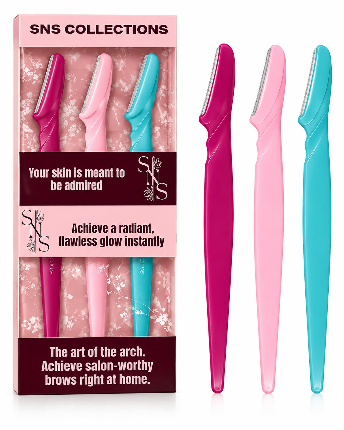 Dermaplane Razor for Women, Face Razor & Eyebrow Trimmer, Facial Hair Remover, Peach Fuzz Remover, Exfoliating Facial Razor with Protective Cover, Safe Precision Blade, Pack of 3