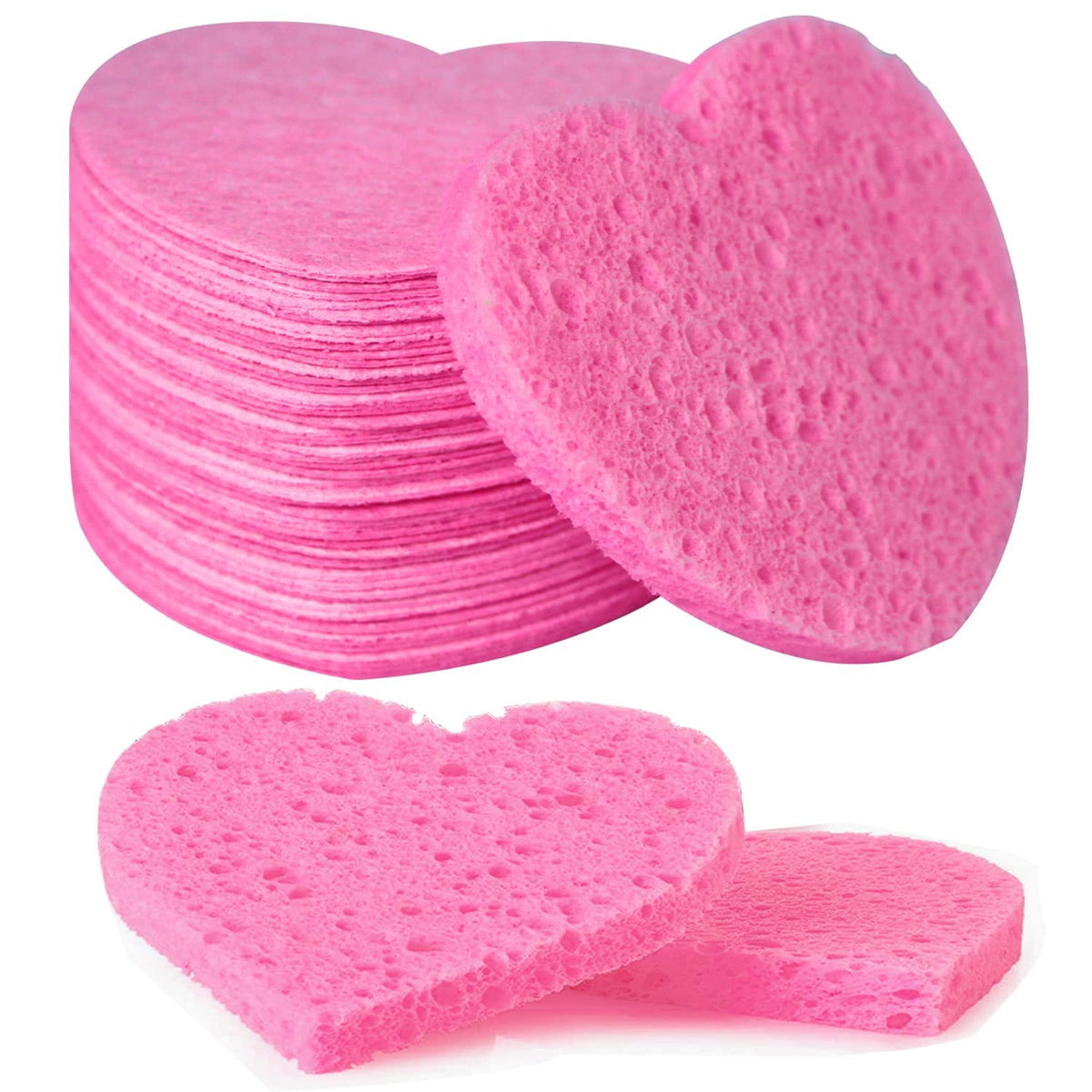 100-Count Compressed Facial Sponges for Estheticians Heart Shape Natural Cellulose Sponge Professional Cosmetic Spa Sponges for Face Cleansing, Massage, Pore Exfoliating, Mask, Makeup Removal, Black