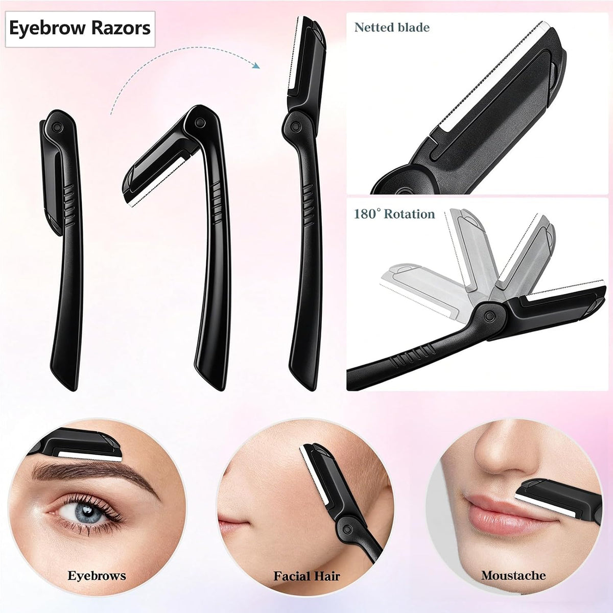 Eyebrow Razor, 5-in-1 Eyebrow Kit, Professional Eyebrow Grooming Set, Eyebrow Trimmer Set for Women and Men, Including Brow Razors Trimmer, Brush, Eyebrow Scissors, Slant Tweezers