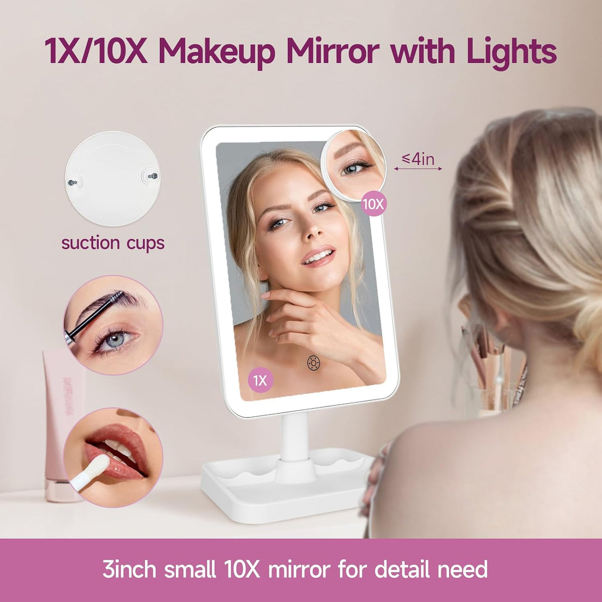 FUNTOUCH Rechargeable Vanity Makeup Mirror with Lights, White