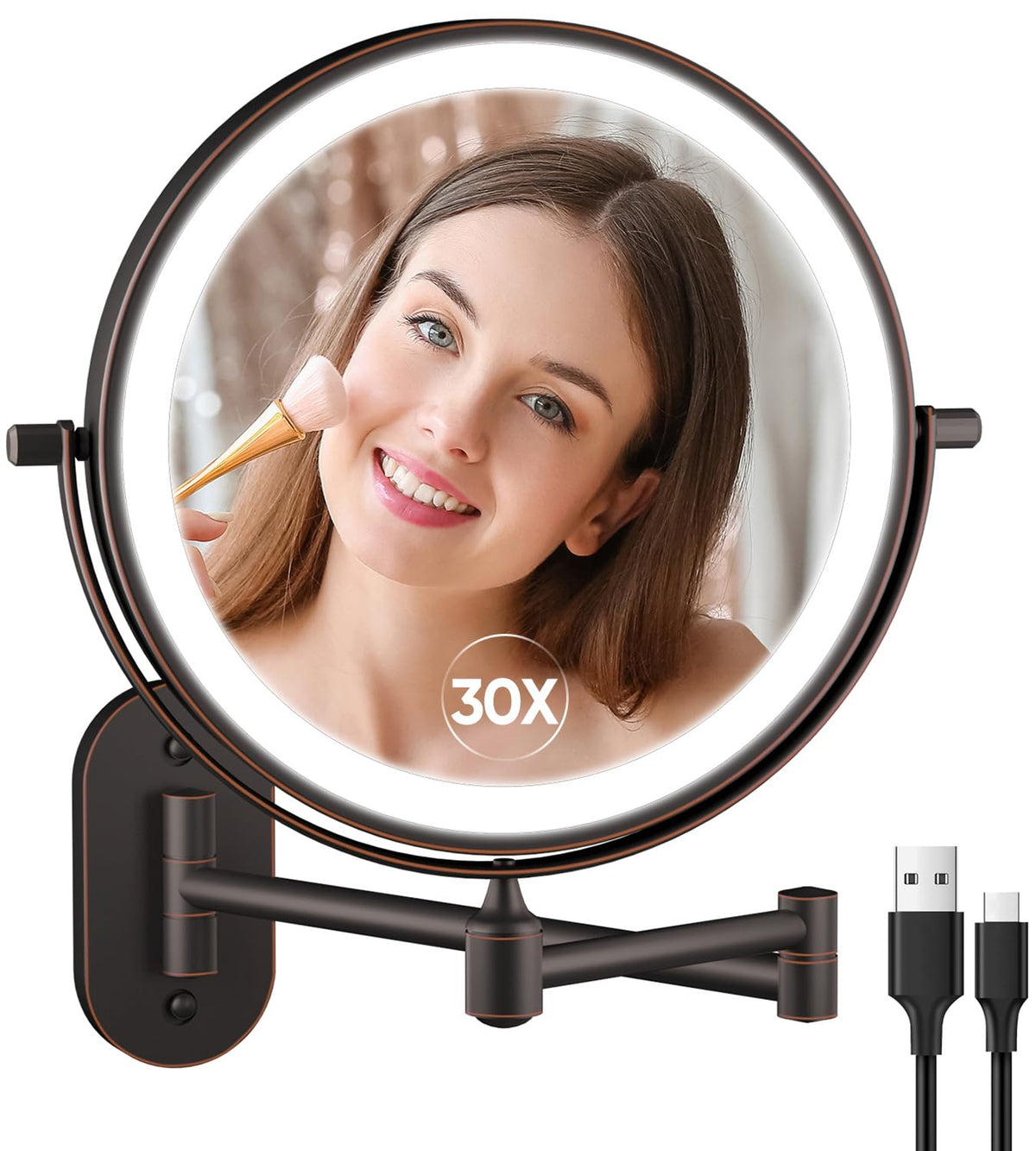 FUNTOUCH 5000mAh Rechargeable Wall Mounted Lighted Makeup Mirror 1X30X