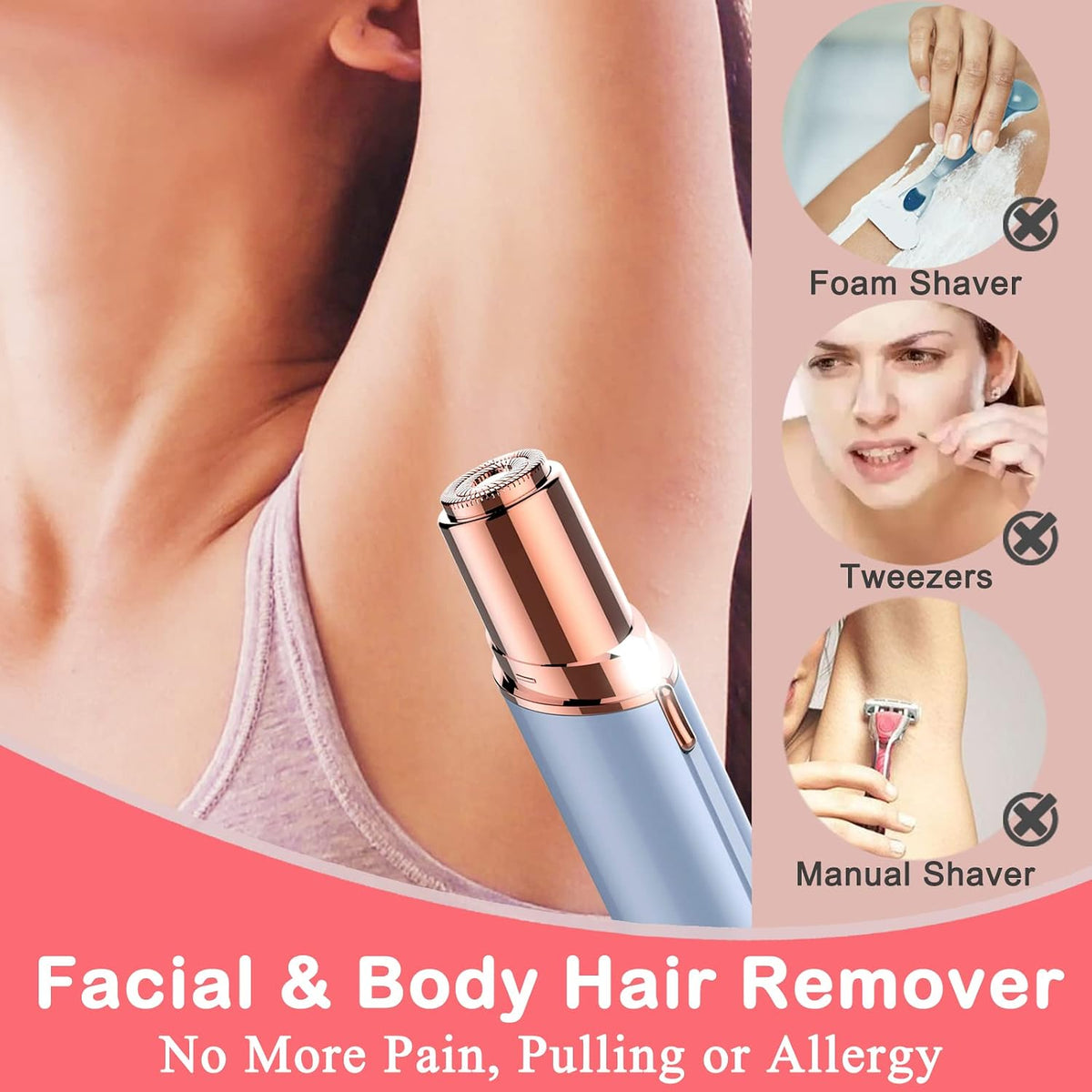 LAIKME Facial Hair Remover, Removal Shaver for Women, Rosarden USB Rechargeable IPX6 Waterproof Eyebrow Face Razor Trimmer for Lips, Body, Arms, Mustaches, Fuzz and Chin (Blue)