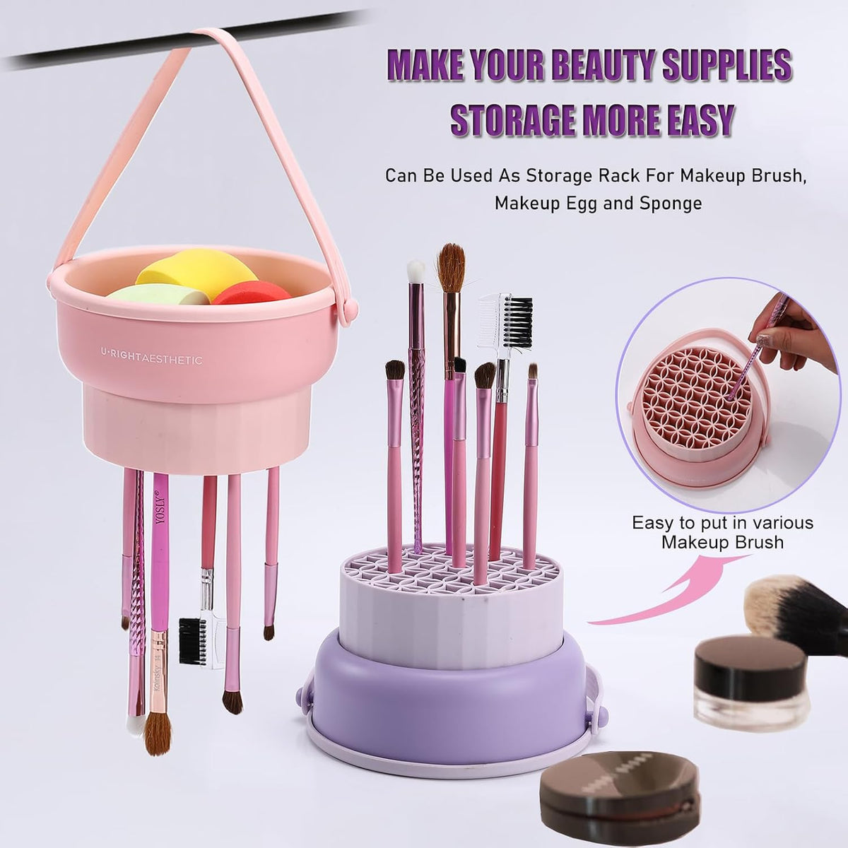 Makeup Brush Cleaner Mat 3 in 1 Make Up Brush Cleaning Bowl(Purple)