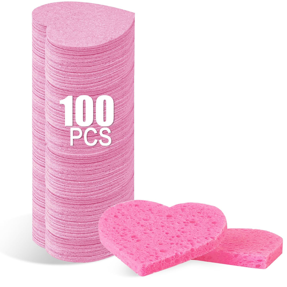 100-Count Compressed Facial Sponges for Estheticians Heart Shape Natural Cellulose Sponge Professional Cosmetic Spa Sponges for Face Cleansing, Massage, Pore Exfoliating, Mask, Makeup Removal, Black