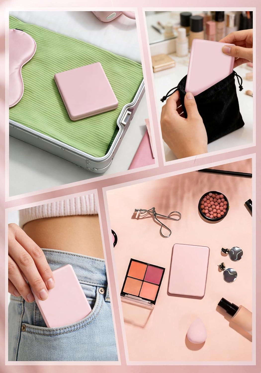 Compact Mirror, Rechargeable Magnifying Makeup Mirror with Light 30X Pink