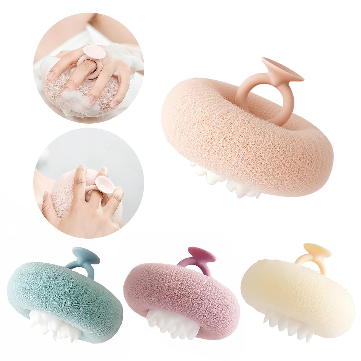 2-in-1 Sunflower Shower Sponge with Suction Cup | Exfoliating Bath Sponge for Soft Skin | Hypoallergenic & Eco-Friendly Body Scrubber for Spa-Like Luxury (Purple)