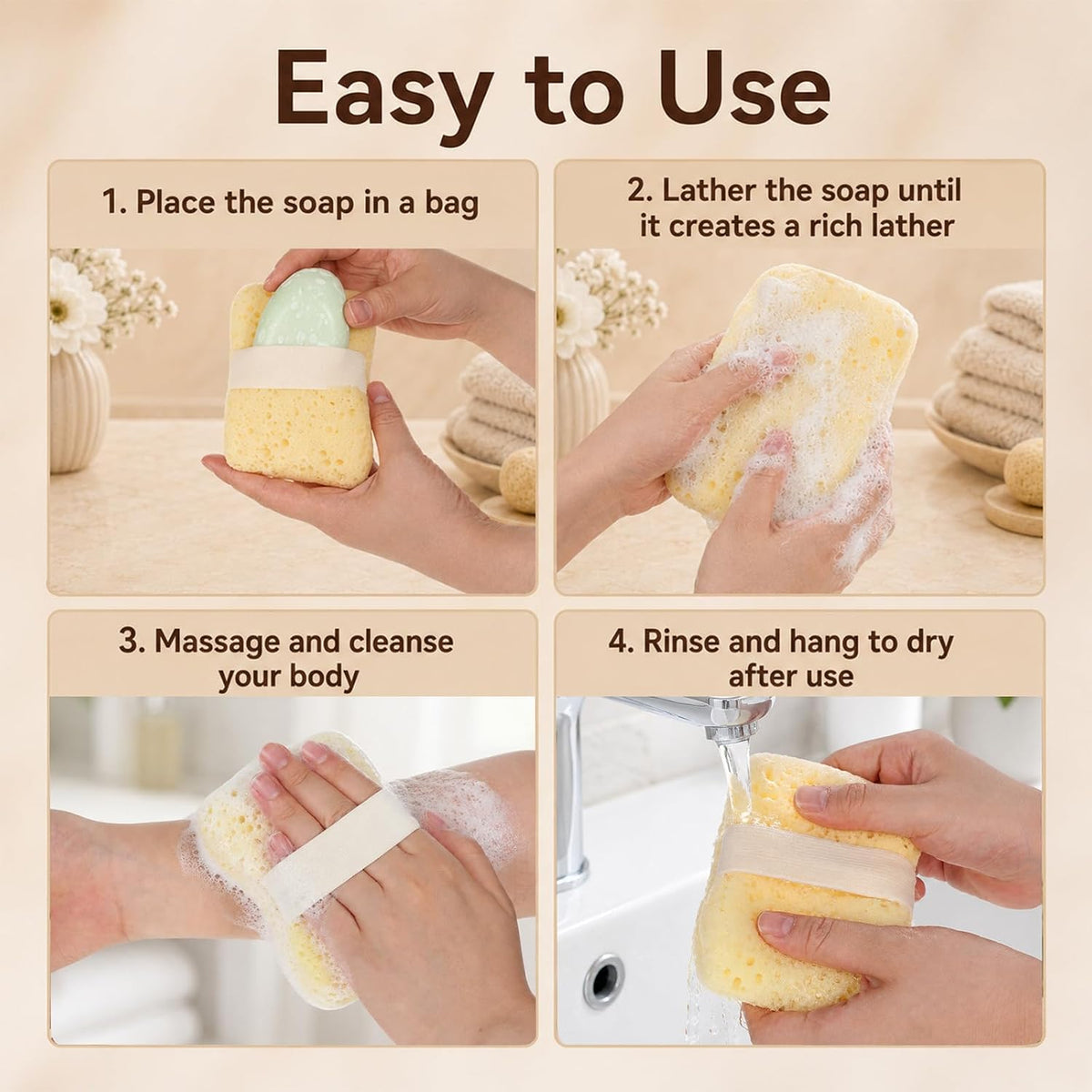 2 Pack Sea Sponges for Shower 4.7x3.5 Inch Bath Sponge