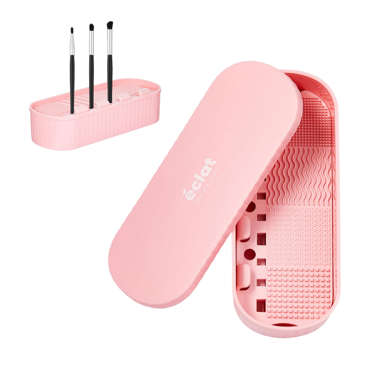 ÉCLAT Makeup Brush Cleaner Mat, 3 in 1 Brush Cleaner Bowl Holder & Cosmetic Tool Organizer Case for Travel, Storage & Air Drying, Portable Make Up Cleaning Tool for Sponges & Powder Puffs (Blue)