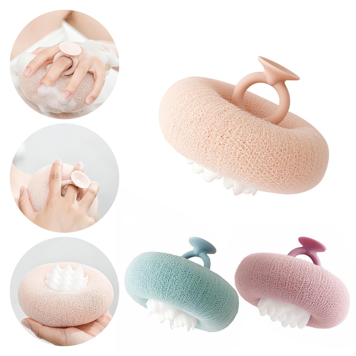 2-in-1 Sunflower Shower Sponge with Suction Cup | Exfoliating Bath Sponge for Soft Skin | Hypoallergenic & Eco-Friendly Body Scrubber for Spa-Like Luxury (Purple)