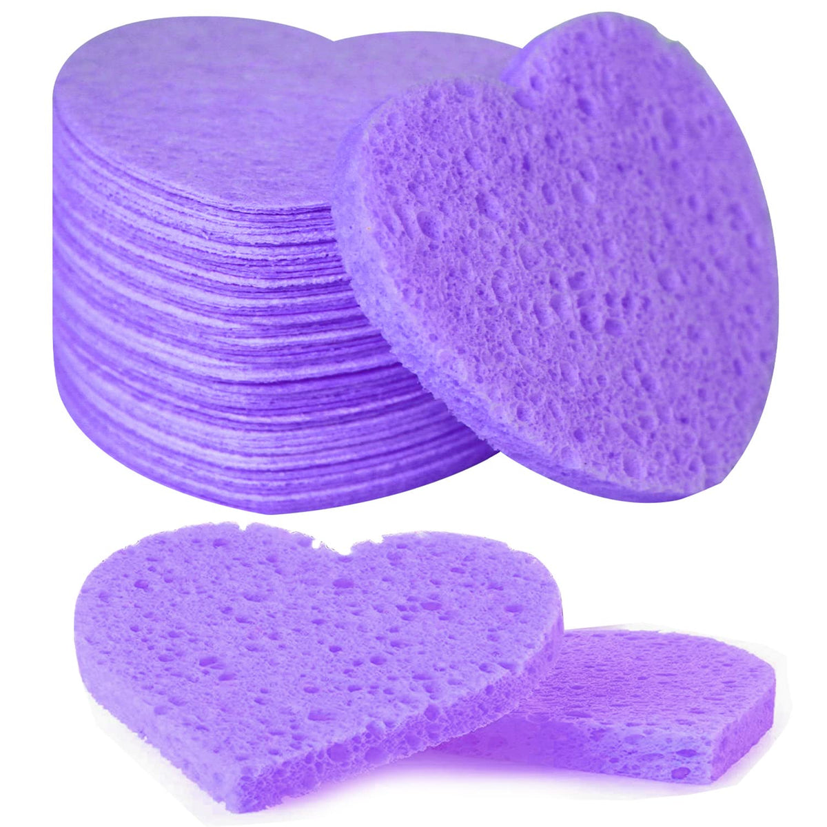 100-Count Compressed Facial Sponges for Estheticians Heart Shape Natural Cellulose Sponge Professional Cosmetic Spa Sponges for Face Cleansing, Massage, Pore Exfoliating, Mask, Makeup Removal, Black