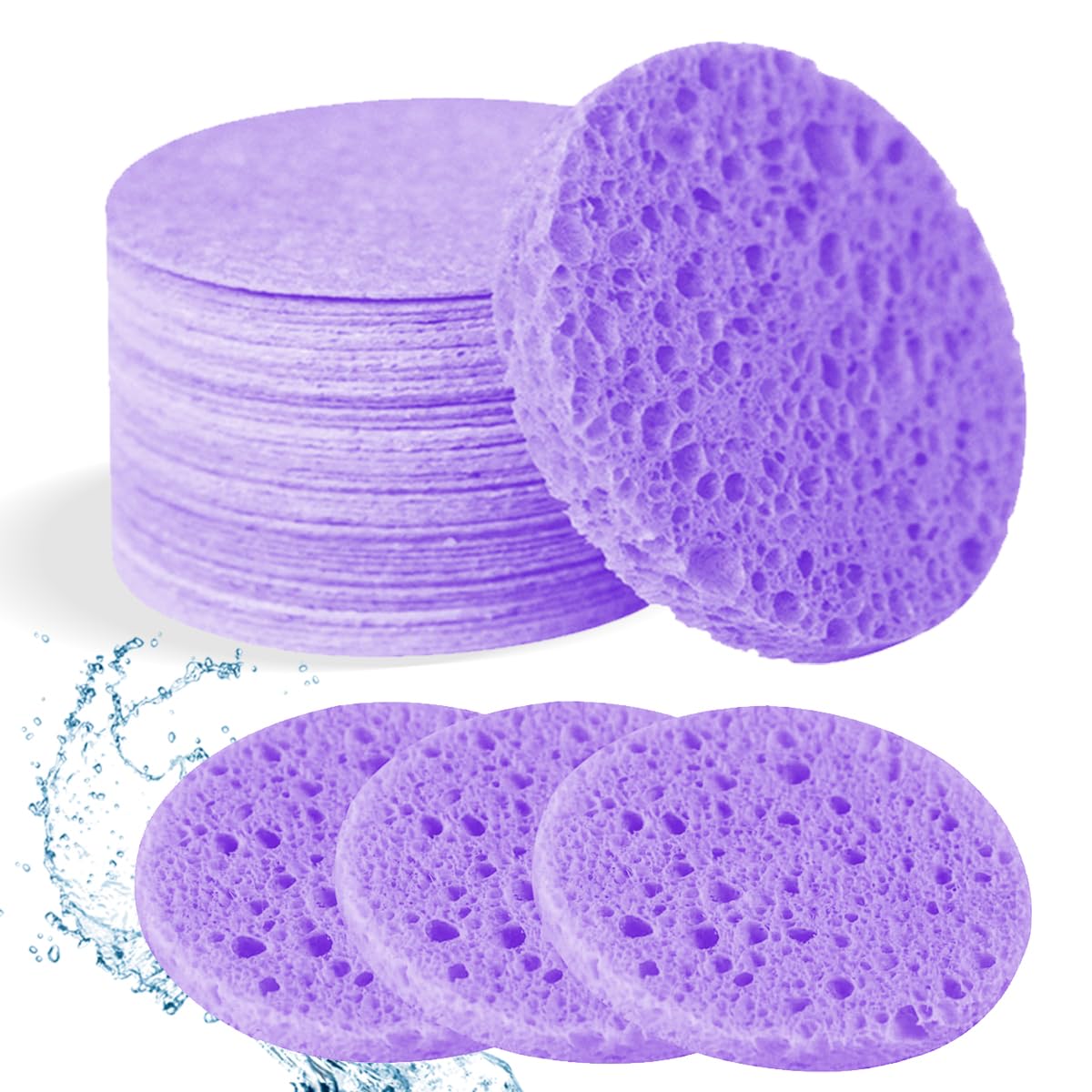 50-Count Compressed Facial Sponges, Pink Cellulose Daily Facial Cleaning