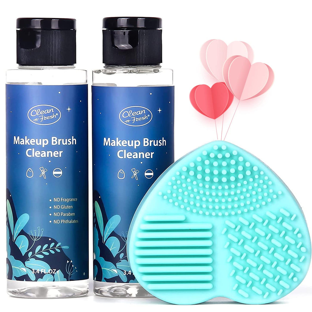 Clean-n-Fresh Makeup Brush Cleaner Set 2 Pack with Cleaning Mat 6.8 Fl Oz
