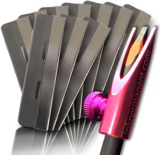 Ink Permanent Eyebrow Mapping Pencil Sharpener, Shaper, 10 Razors, Pink