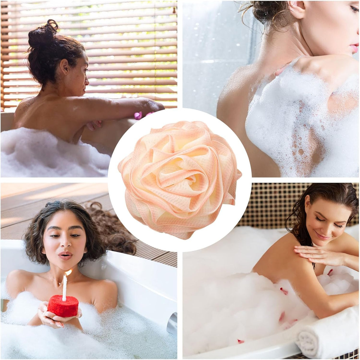 Body Wash Sponge Rose Shaped Shower Loofah Sponge 4.72inch 50g Body Shower Puff Fine Mesh Pouf Bath Scrunchies Exfoliating Cleaning Body Scrubber Balls for Women and Men (A-Pink)