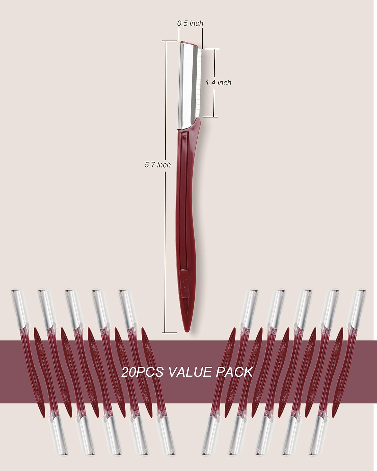 MoHern Multipurpose Eyebrow & Face Razor - 20 Pcs Dermaplane Razor, Face Shaver for Women and Men (Red)