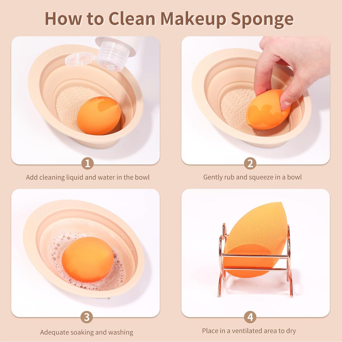 Foldable Silicone Makeup Brush Cleaner Bowl MSQ Makeup Brush Cleaning Mat Portable Cleaning Tool for Brushes, Powder Puffs and Sponges