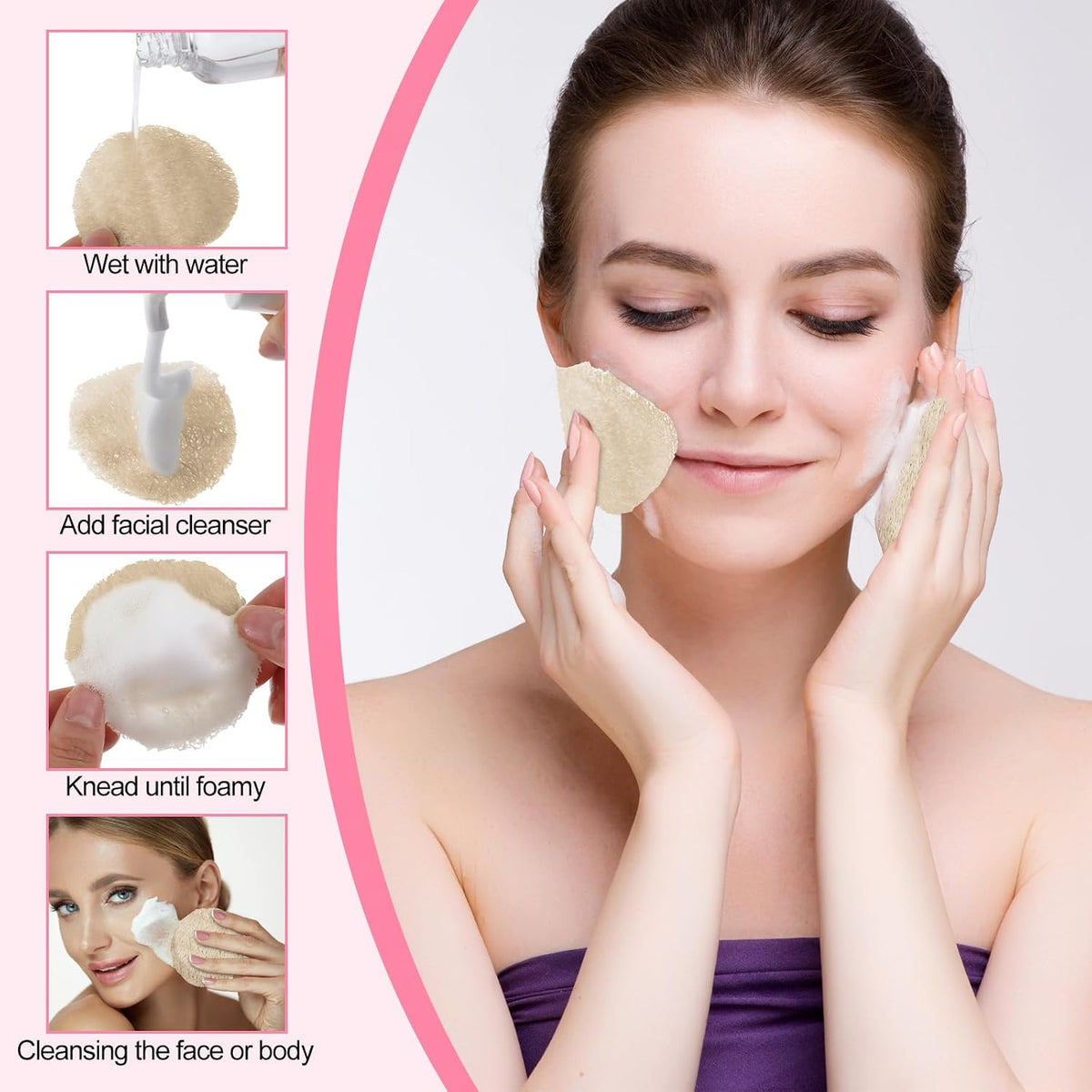 Bokon 100 Pcs Loofah Exfoliating Face Pads 2.36" Round, Beige