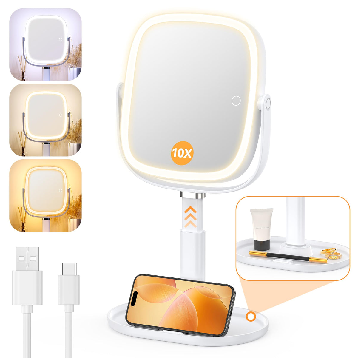 Gospire Rectangle Lighted Makeup Mirror with Lights 1X/7X Magnifying Mirror