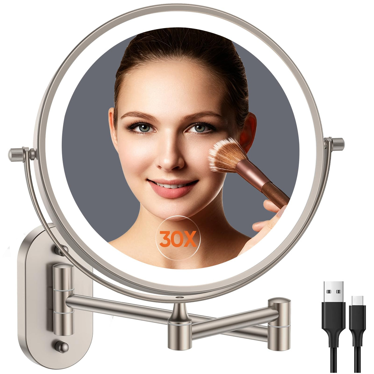 FUNTOUCH 5000mAh Rechargeable Wall Mounted Lighted Makeup Mirror 1X30X