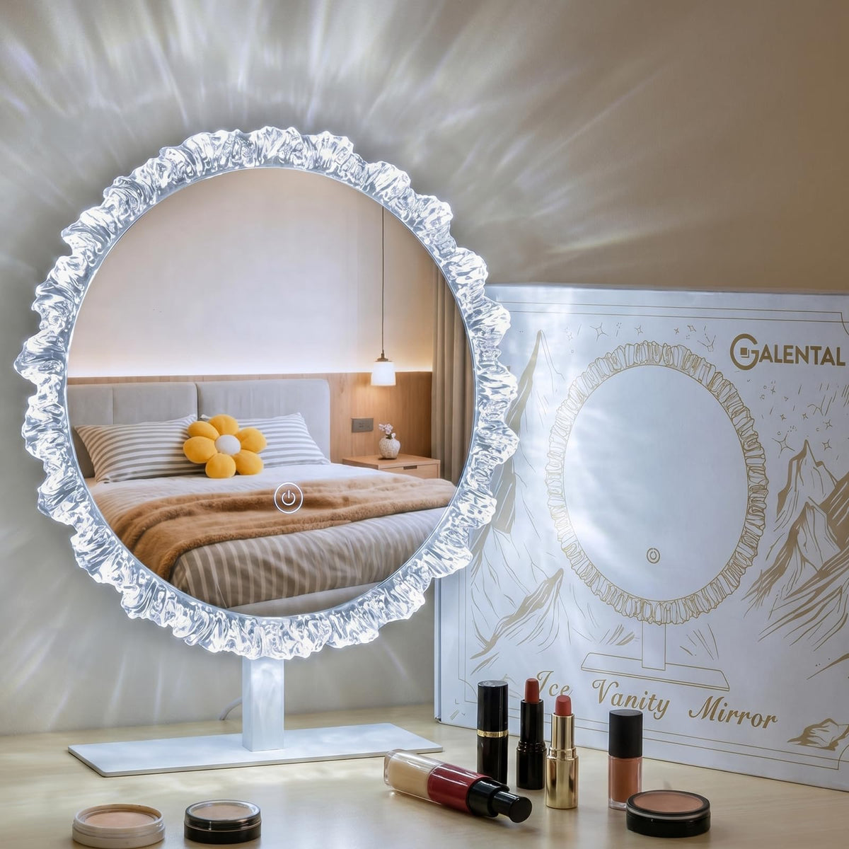 Crystal Vanity Mirror, 12" Silver LED Makeup Mirror, 3CCT, Round