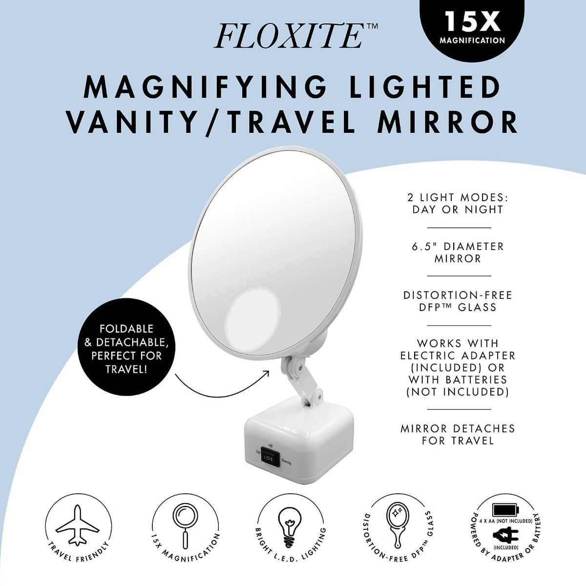 Floxite FL-615-2 15X Magnifying Mirror with Light