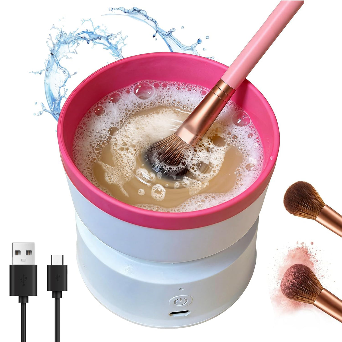 Electric Makeup Brush Cleaner, Silicone Cosmetic Brushes Cleaner, Automatic Make Up Brush Cleaner Spinner, Removes Residue on Make up Brushes, Sponge, Powder Puffs, Efficient Cleaning and Portable