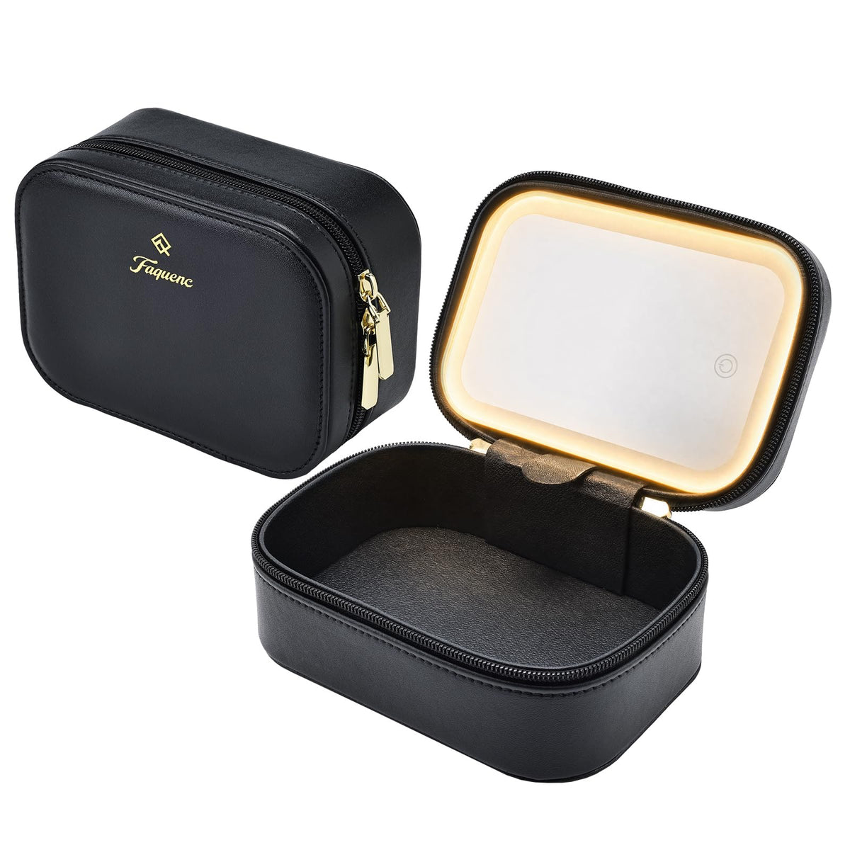 Faquenc Leather Makeup Case with LED Lighted Mirror 11.4 Inch Travel Makeup Bag Adjustable Brightness in 3 Colors Cosmetic Organizer Artist Storage Bag with Dividers Brush Holder Bag Vanity White