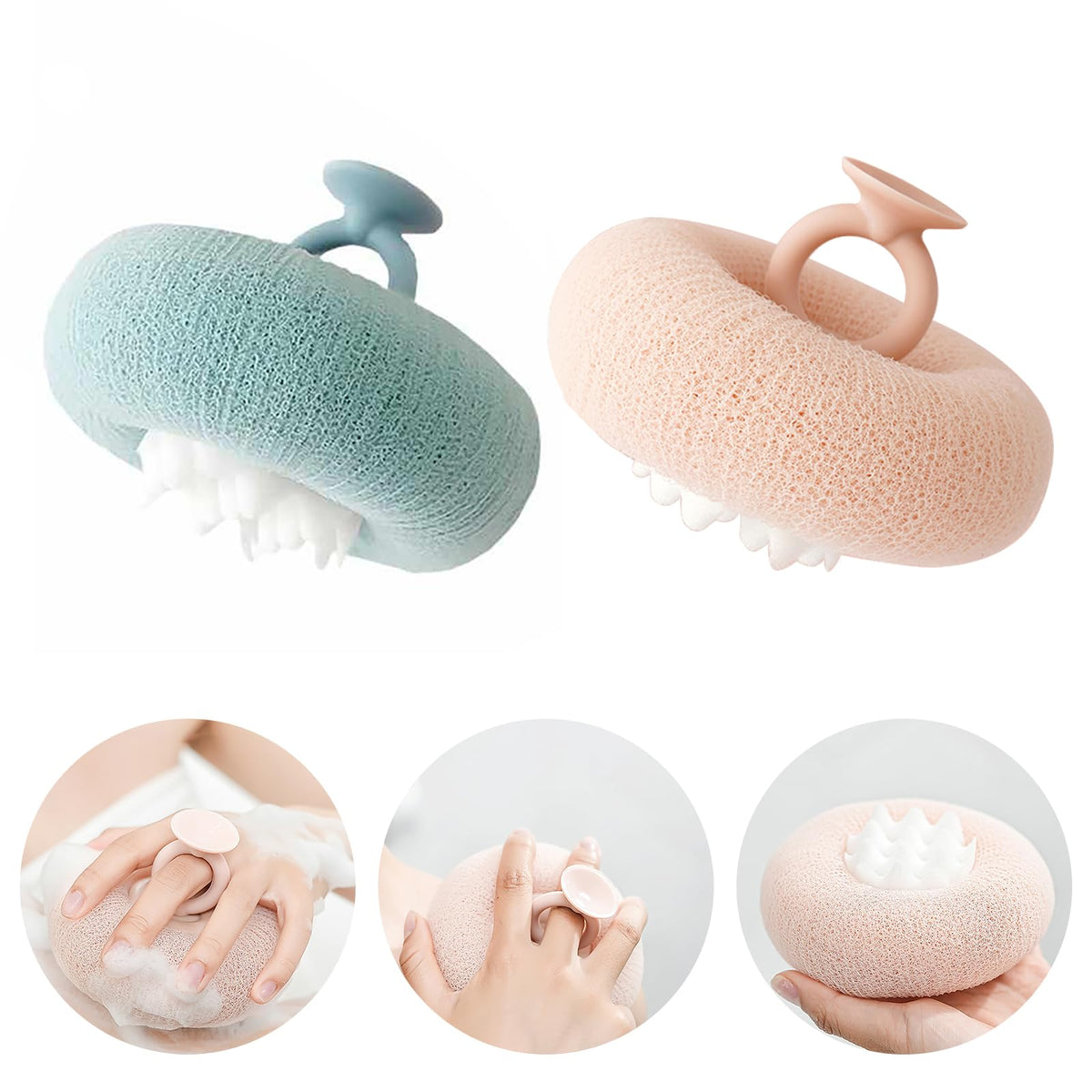 2-in-1 Sunflower Shower Sponge with Suction Cup | Exfoliating Bath Sponge for Soft Skin | Hypoallergenic & Eco-Friendly Body Scrubber for Spa-Like Luxury (Purple)